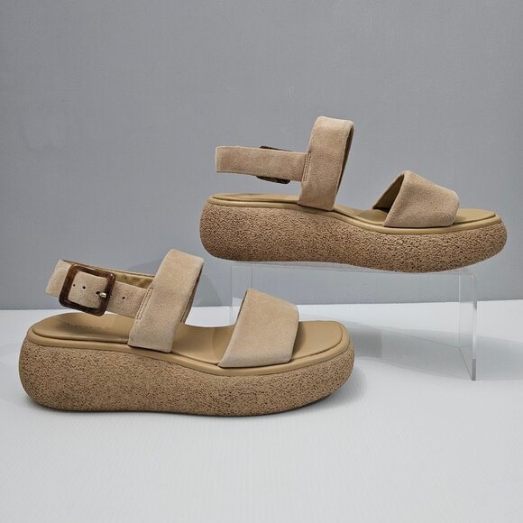 Vince Laguna Platform Slingback Sandal Womens 9.5 Blonde Suede Two Band NEW - Picture 3 of 13